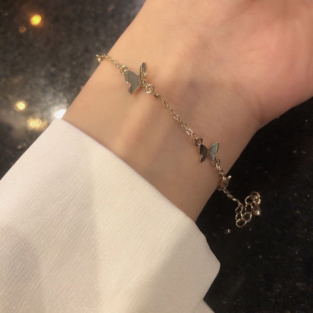 Golden Rhinestone Butterfly Bracelets - Picture 3 of 12